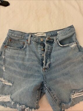 Denim Forum Light Blue High-Rise Distressed Denim Shorts